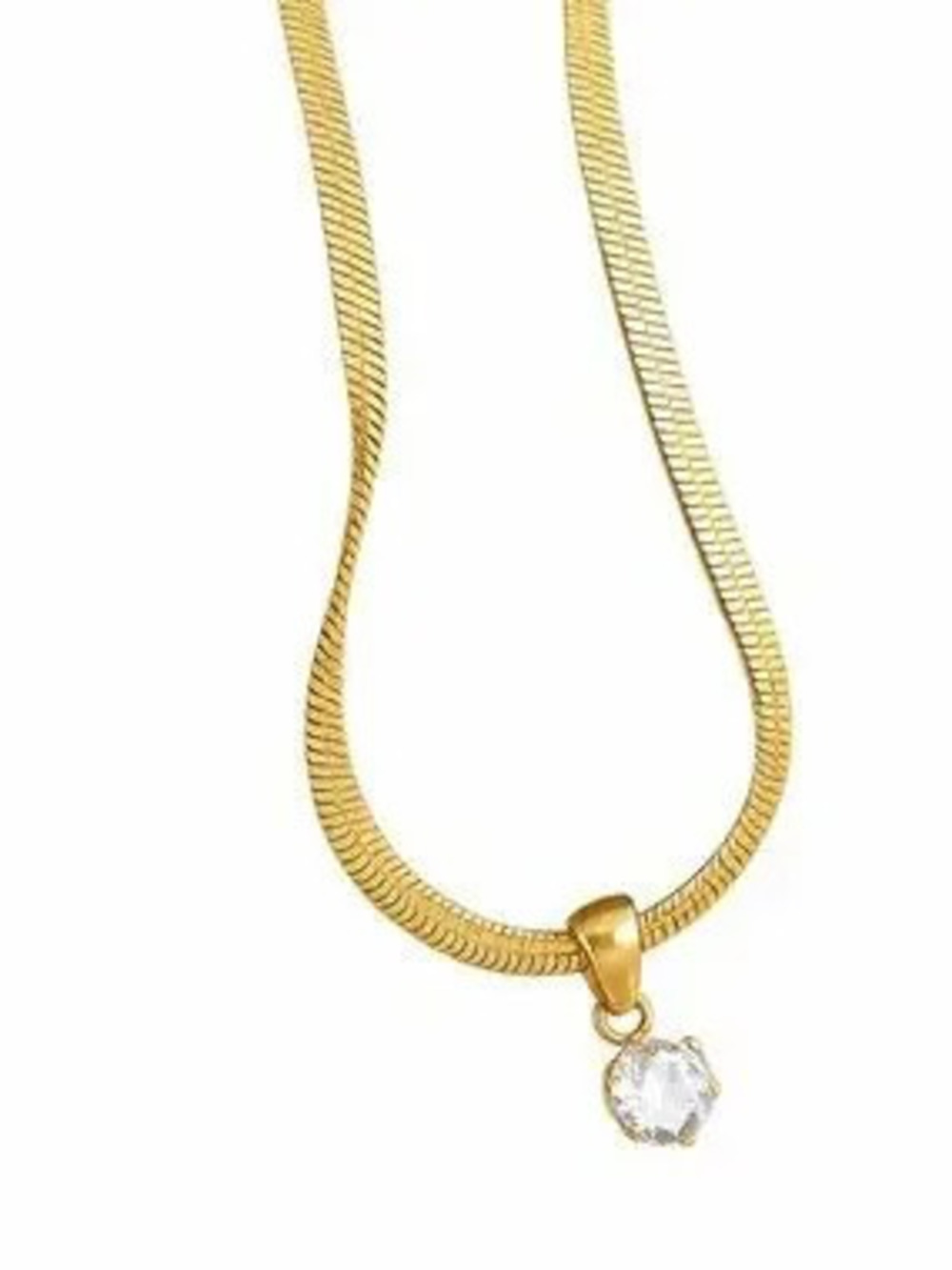 18K Gold Non Tarnish Round CZ Herringbone Necklace (7550)